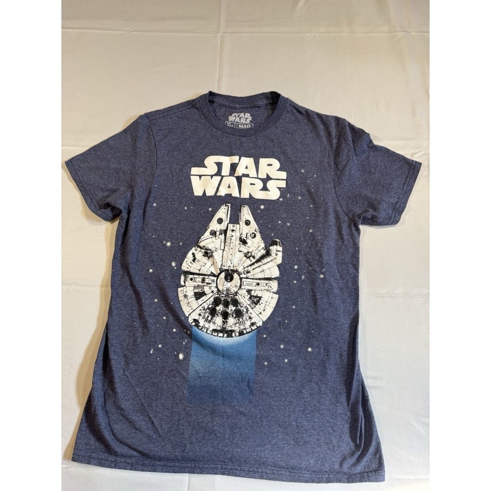Star Wars Millennium Falcon Graphic T-Shirt Men's Small Blue‎ Mad Engine